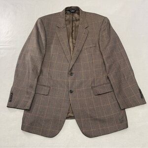 Jos A Bank Signature Sport Coat 44L Brown Windowpane Houndstooth Silk Camel Hair